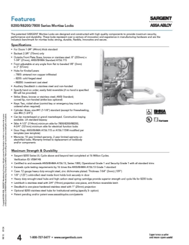 American Locksets. Sargent 8206 Storeroom Mortise Lock